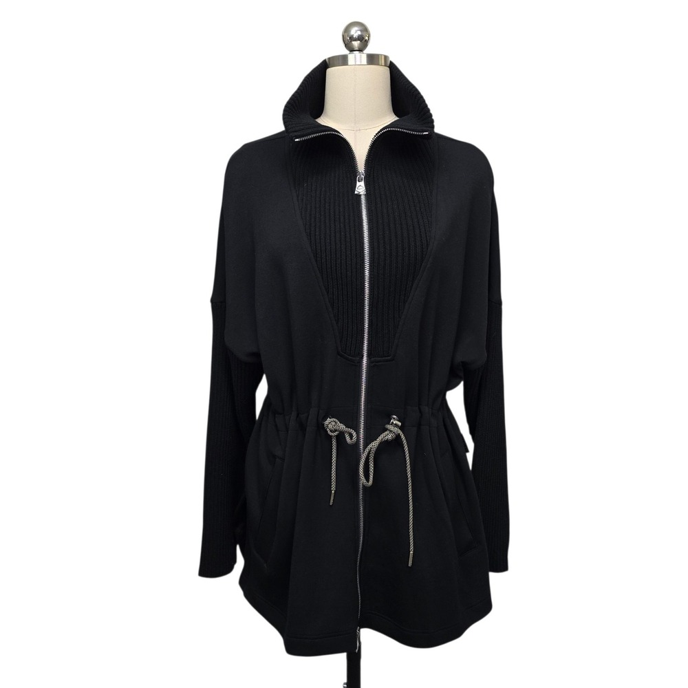 Varley DoubleSoft Black Mixed Media Ribbed Full Zip Jacket Size Medium
